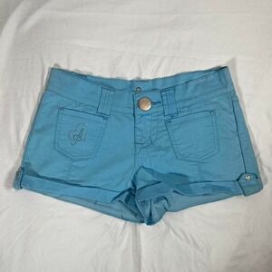 y2k deadstock bright blue rhinestone mid rise shorts